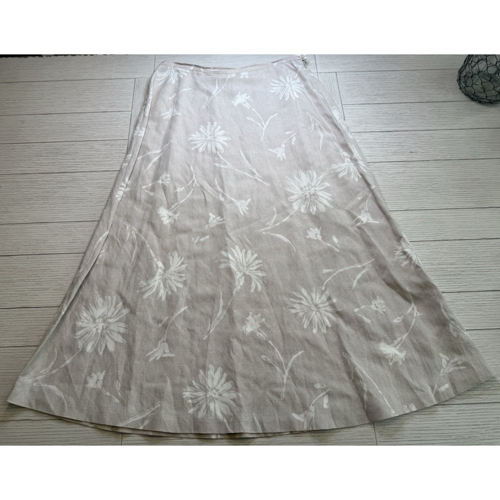 Jones New York Beige Ivory A Line Silk‎ Linen Maxi Floral Skirt Cottage Boho 14